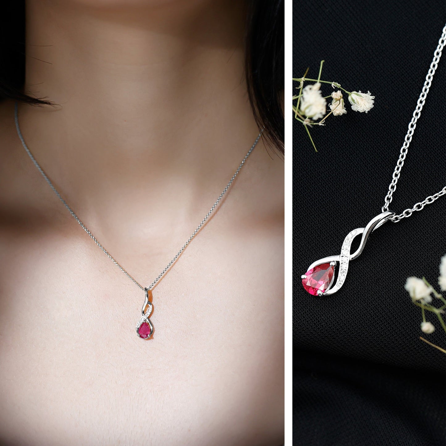 Lab Grown Ruby Teardrop Infinity Necklace with Chain
