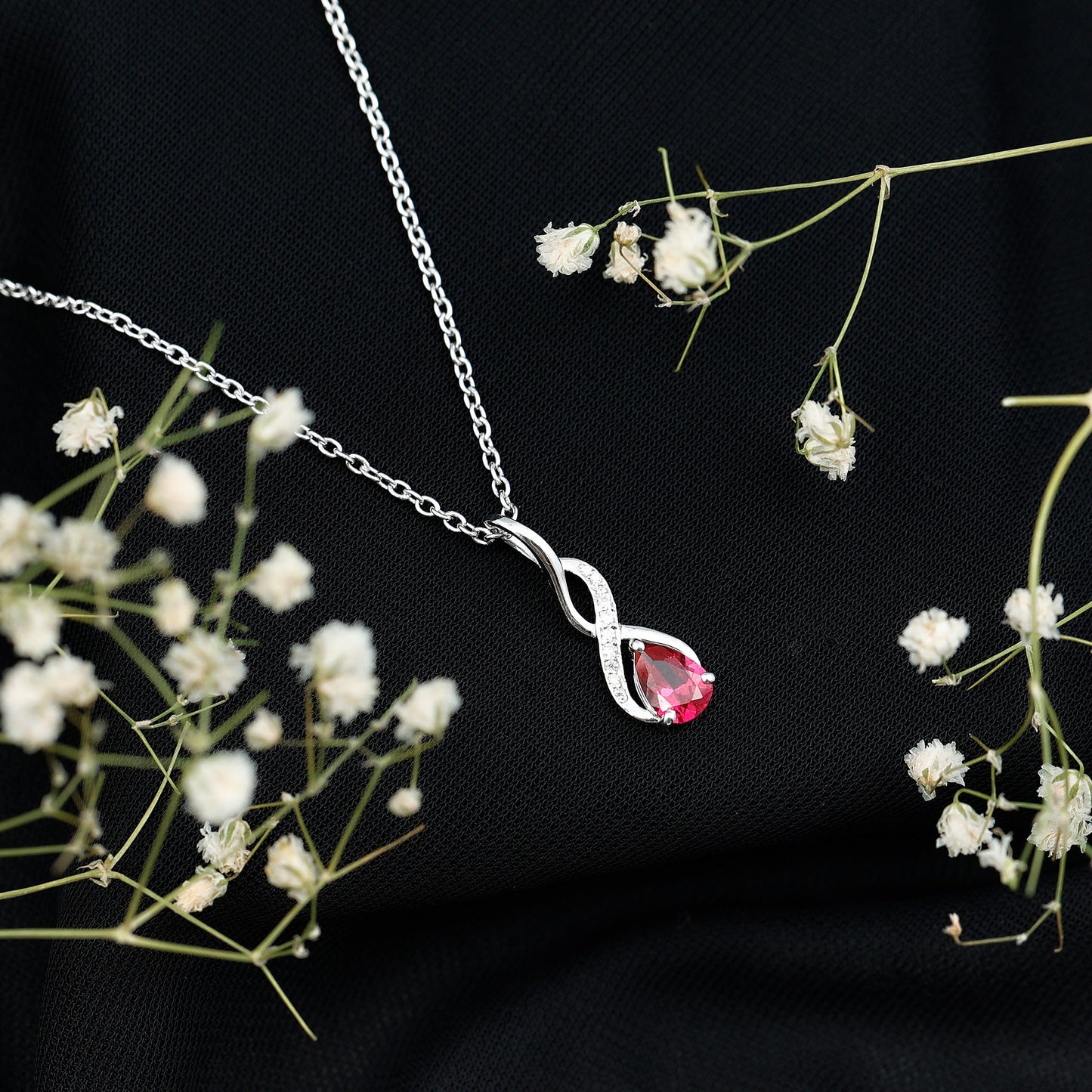 Lab Grown Ruby Teardrop Infinity Necklace with Chain