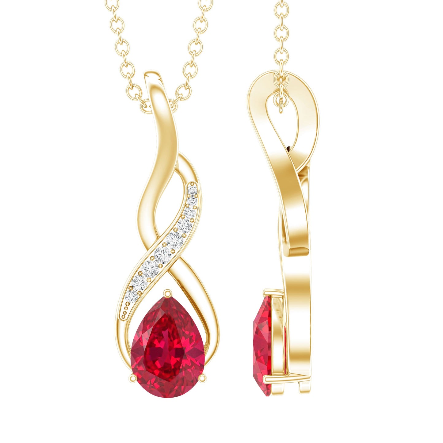 Lab Grown Ruby Teardrop Infinity Necklace with Chain