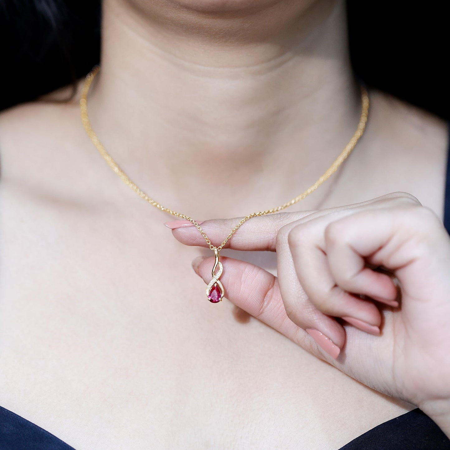 Lab Grown Ruby Teardrop Infinity Necklace with Chain