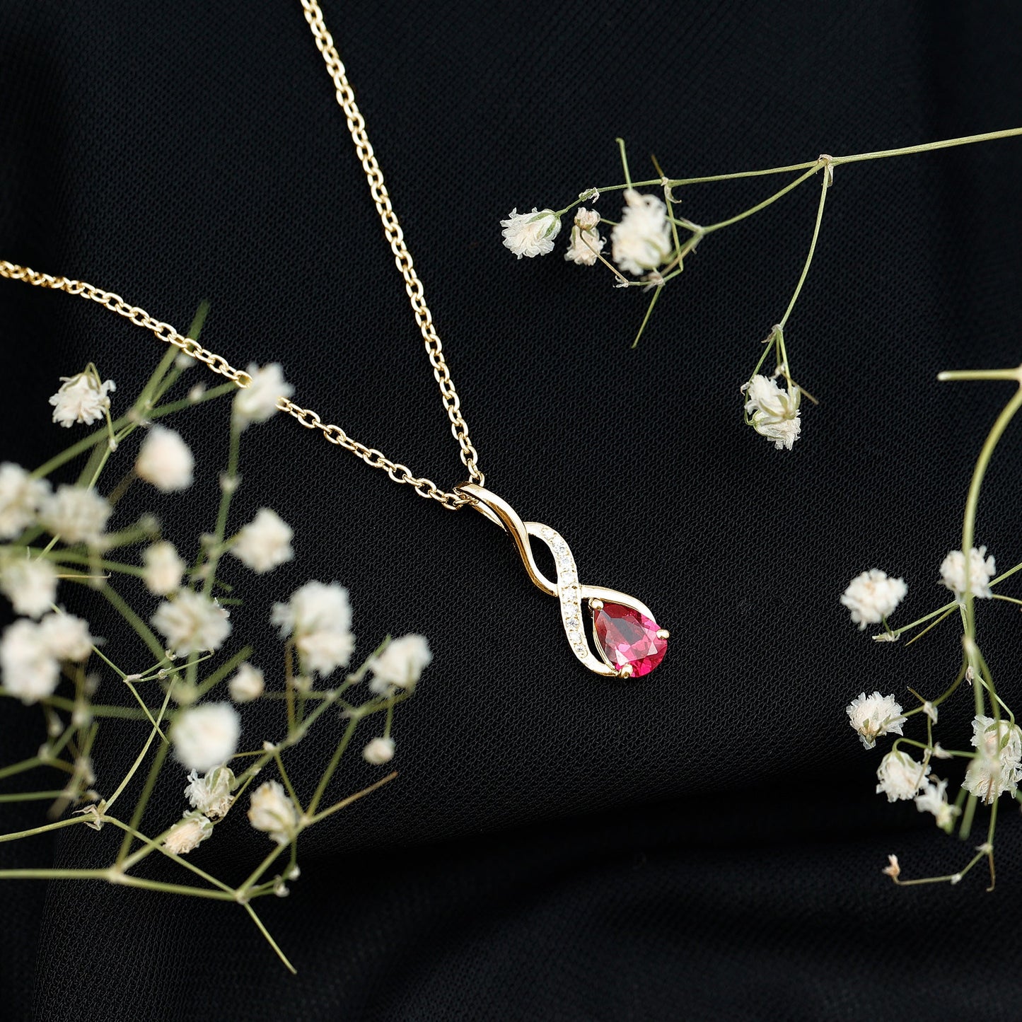 Lab Grown Ruby Teardrop Infinity Necklace with Chain