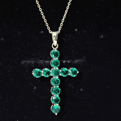 Certified Lab Grown Emerald Christian Cross Necklace With Chain