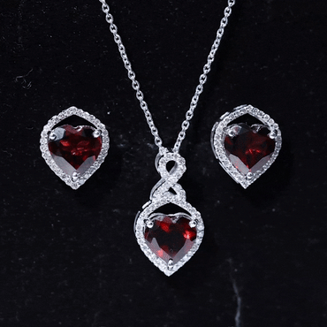 Real Garnet and Diamond Infinity Heart Jewelry Set