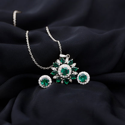 Certified Lab Created Emerald and Diamond Flower Jewelry Set