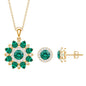 Certified Lab Created Emerald and Diamond Flower Jewelry Set