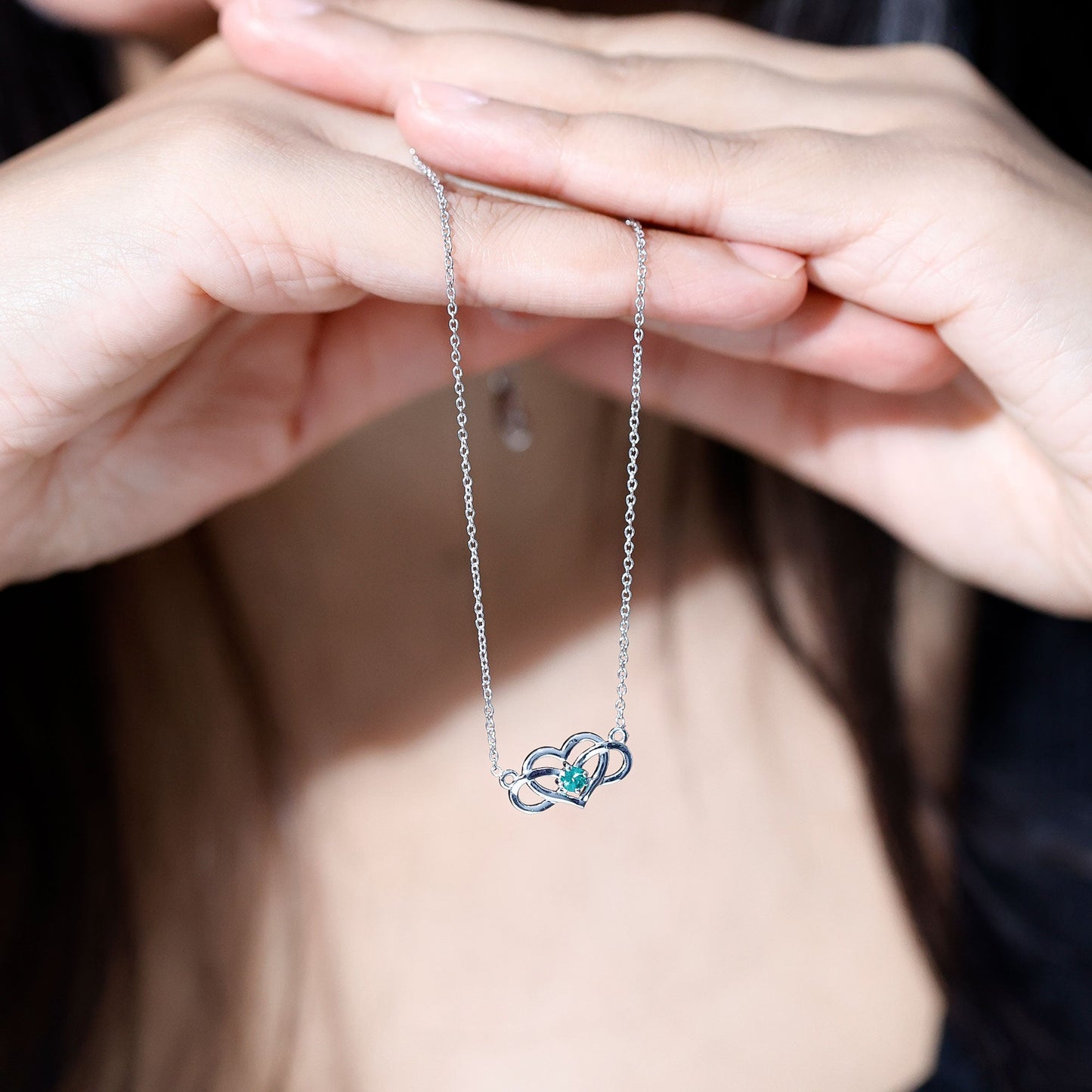 Emerald Heart and Infinity Chain Necklace for Women