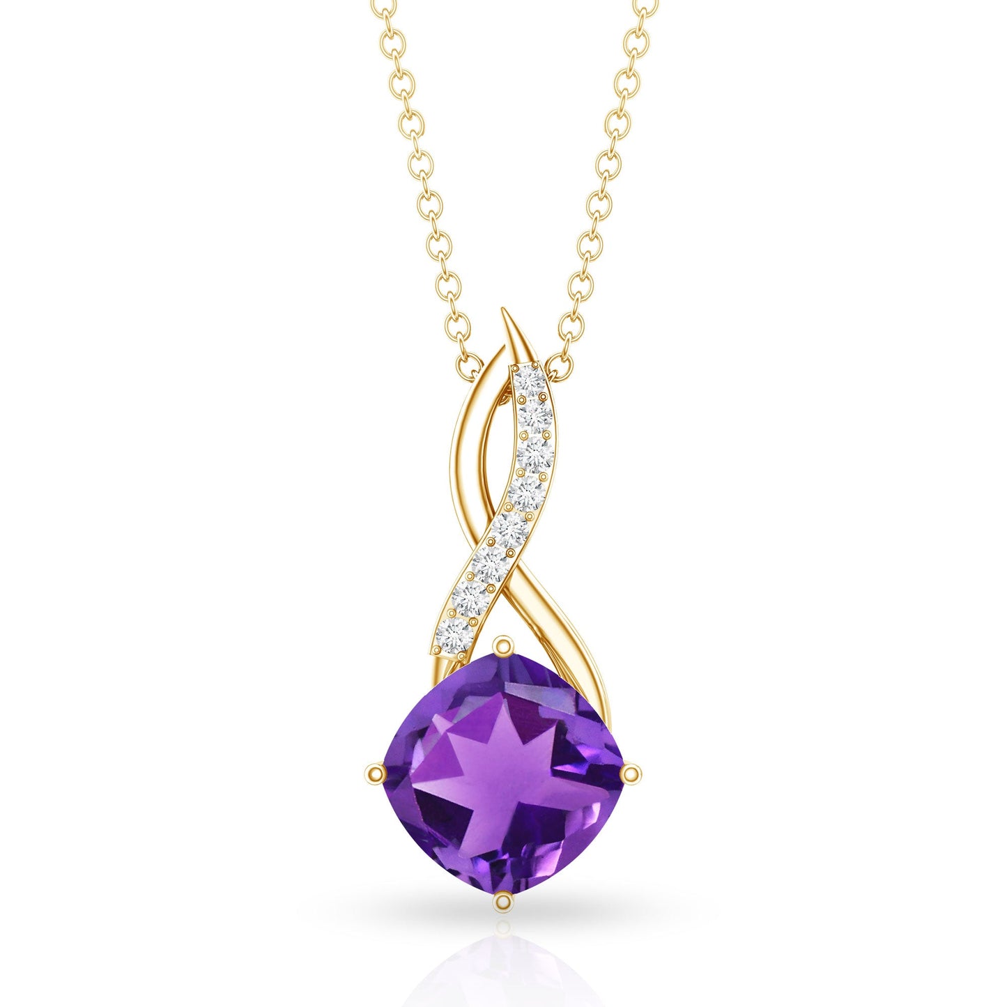 Natural 2 Carat Cushion Cut Amethyst Infinity Necklace with Diamond