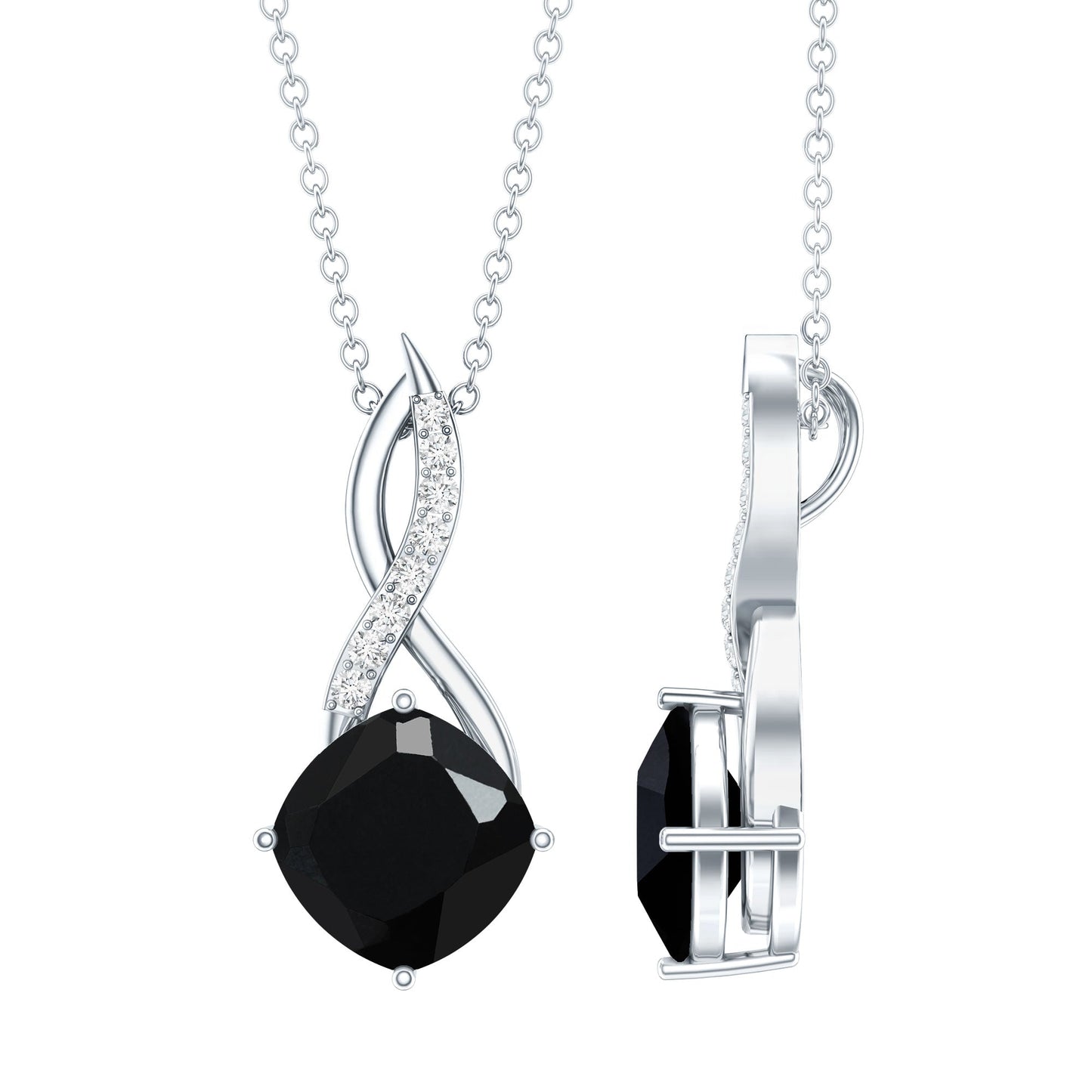 2.83 Carat Cushion Lab Grown Black Diamond Infinity Necklace