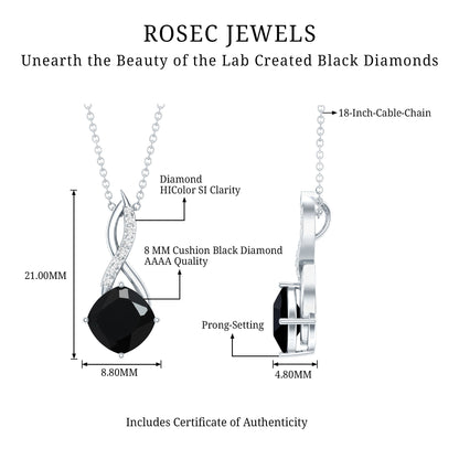 2.83 Carat Cushion Lab Grown Black Diamond Infinity Necklace