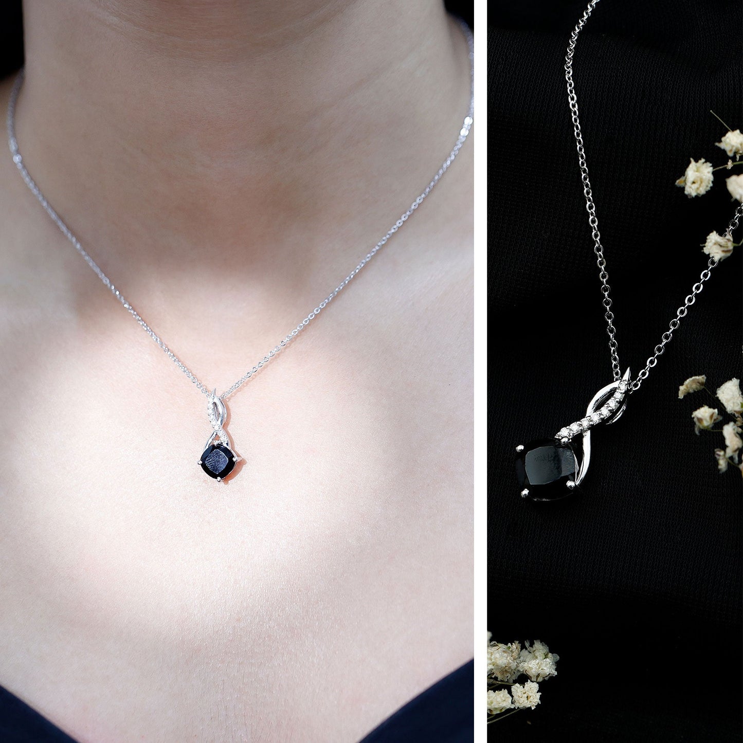 2.83 Carat Cushion Lab Grown Black Diamond Infinity Necklace
