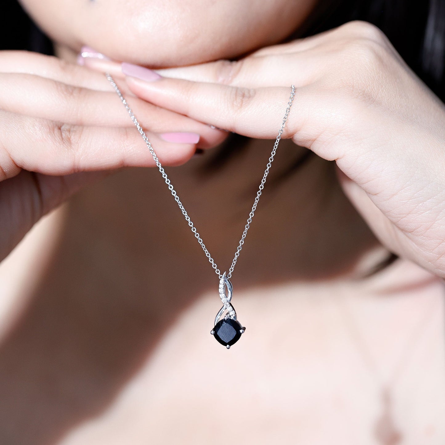 2.83 Carat Cushion Lab Grown Black Diamond Infinity Necklace