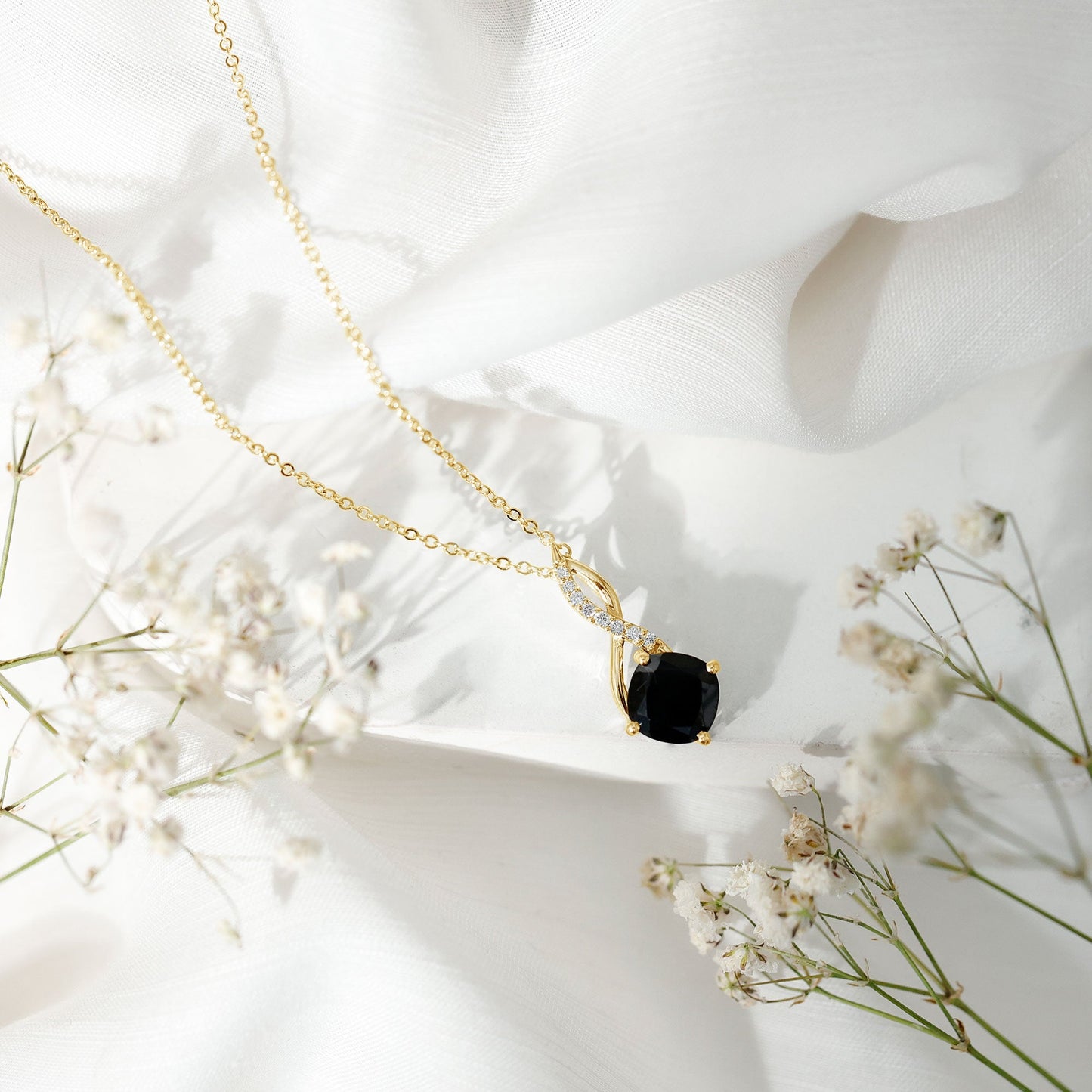 2.83 Carat Cushion Lab Grown Black Diamond Infinity Necklace