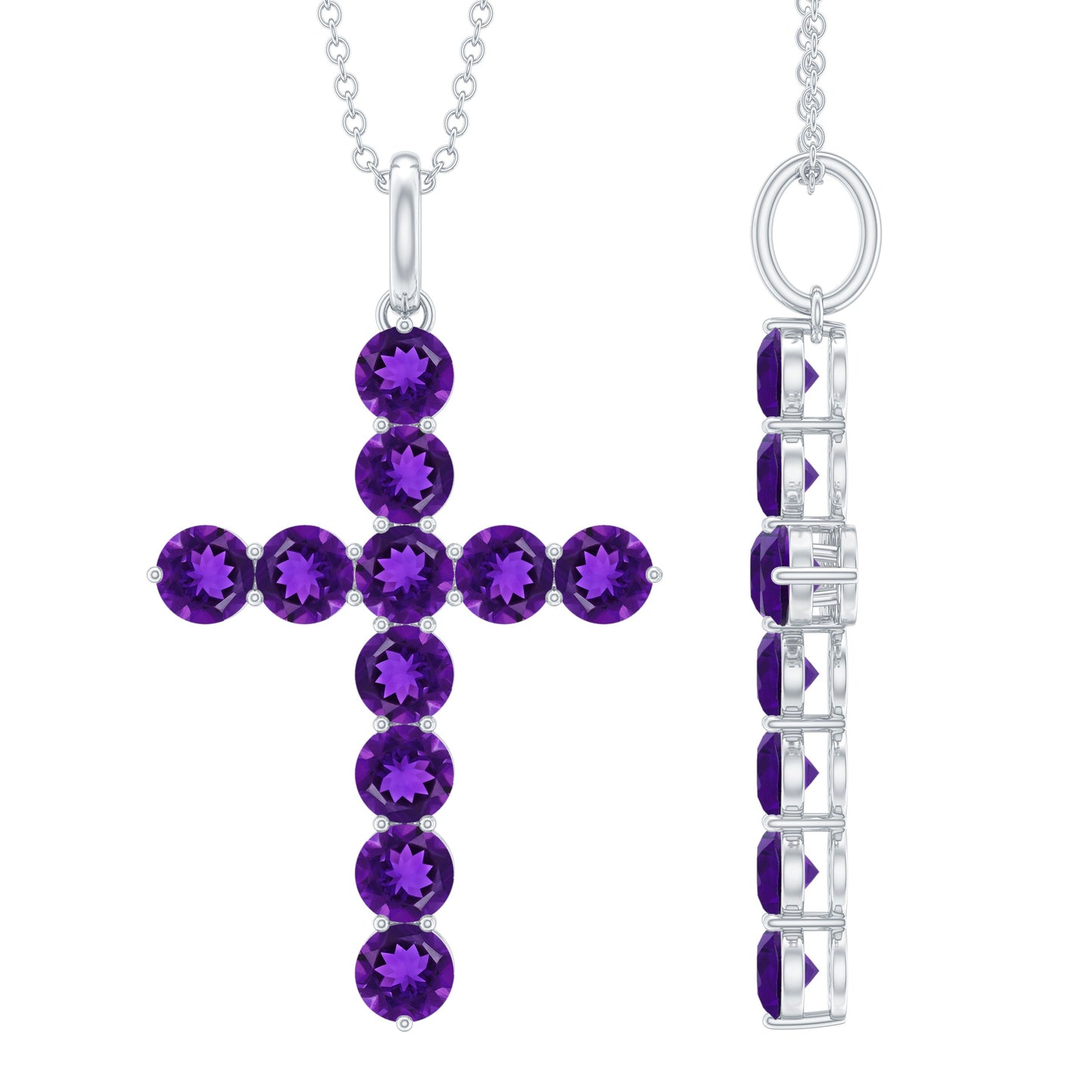 Natural Amethyst Cross Pendant Necklace with Chain