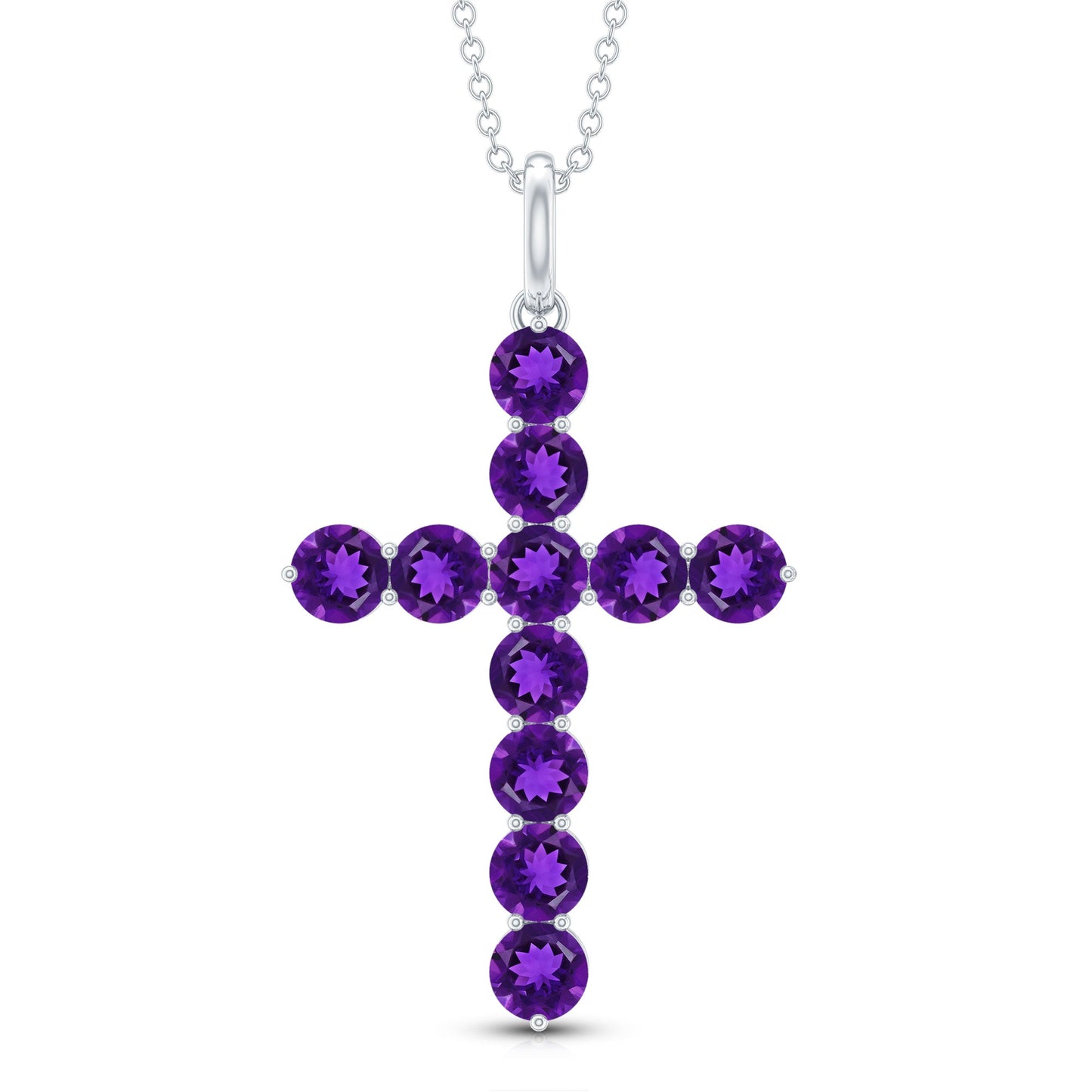Natural Amethyst Cross Pendant Necklace with Chain