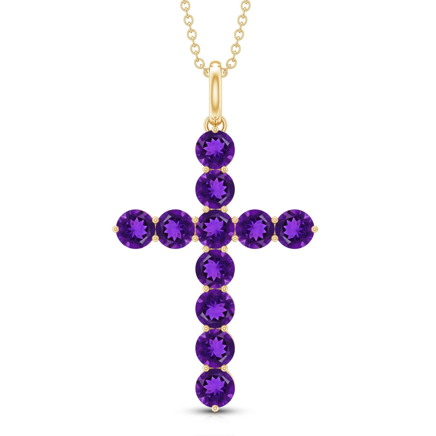 Natural Amethyst Cross Pendant Necklace with Chain