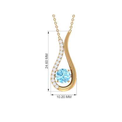 Real Aquamarine and Diamond Teardrop Necklace