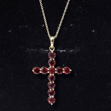 Genuine Garnet Cross Pendant Necklace