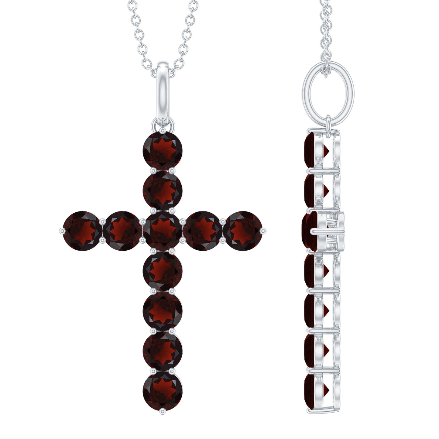 Genuine Garnet Cross Pendant Necklace