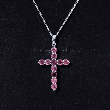 Natural Pink Tourmaline Cross Pendant Necklace for Women