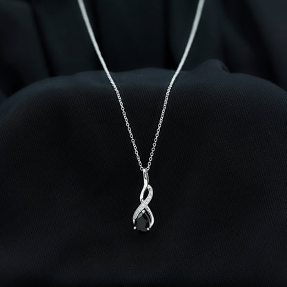 1 Carat Pear Shape Black Onyx Infinity Necklace with Diamonds