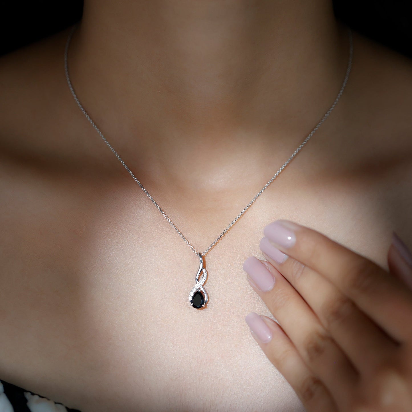 1 Carat Pear Shape Black Onyx Infinity Necklace with Diamonds