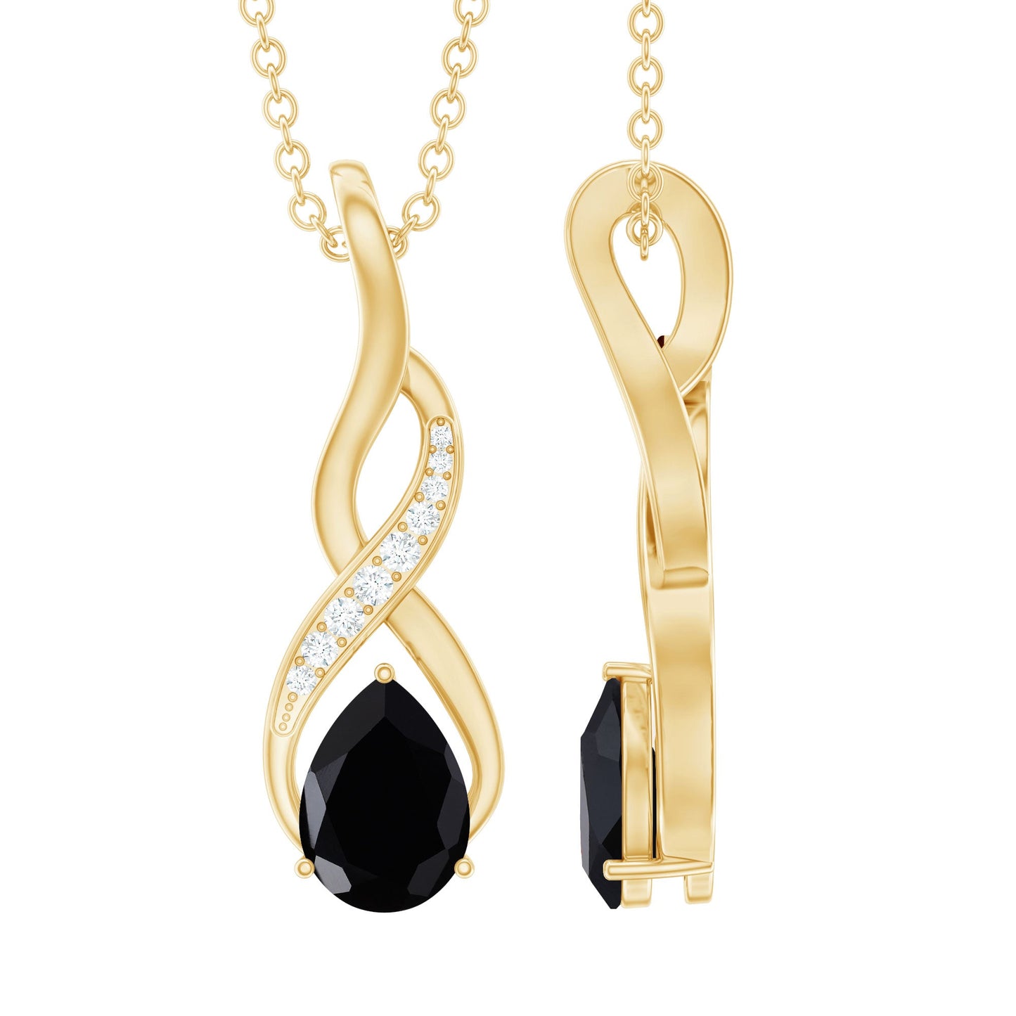 1 Carat Pear Shape Black Onyx Infinity Necklace with Diamonds