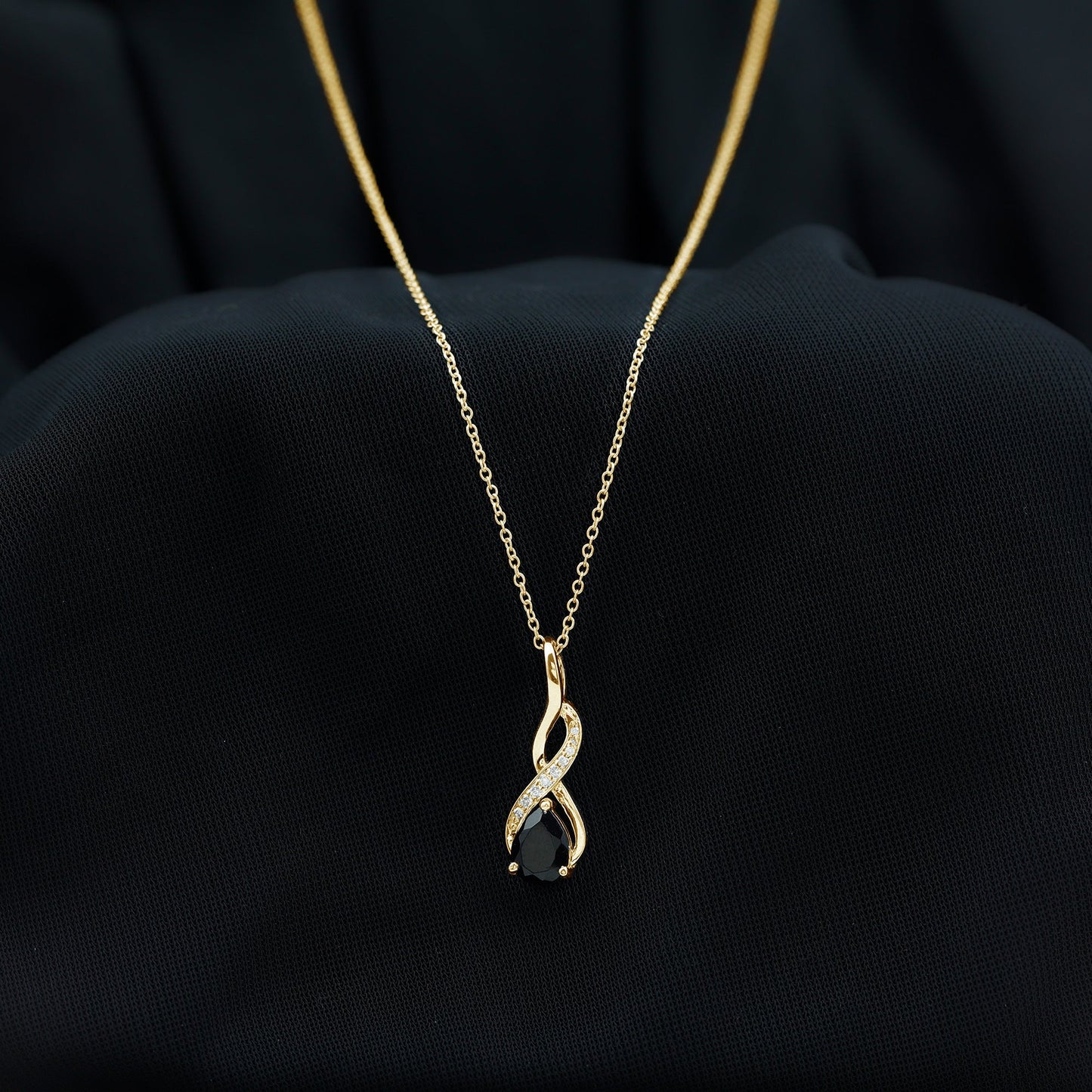 1 Carat Pear Shape Black Onyx Infinity Necklace with Diamonds