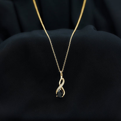 1 Carat Pear Shape Black Onyx Infinity Necklace with Diamonds