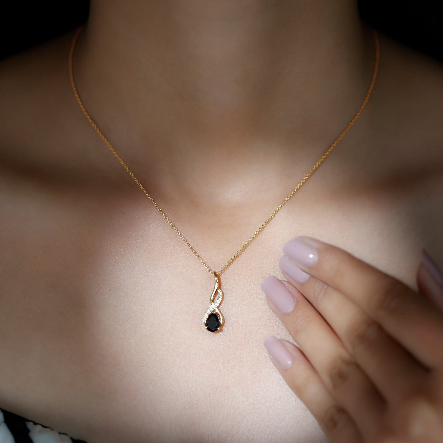 1 Carat Pear Shape Black Onyx Infinity Necklace with Diamonds