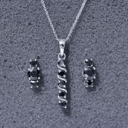 Lab Grown Black Diamond Bar Necklace and Earrings Set