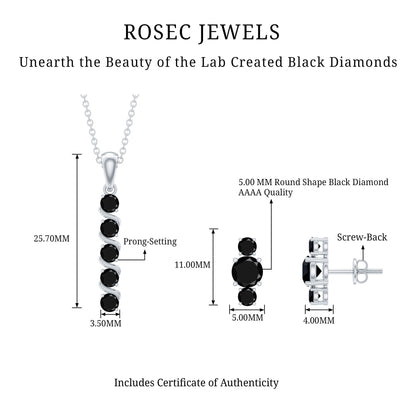 Lab Grown Black Diamond Bar Necklace and Earrings Set