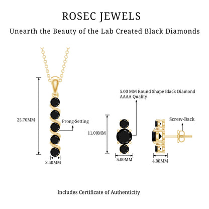 Lab Grown Black Diamond Bar Necklace and Earrings Set