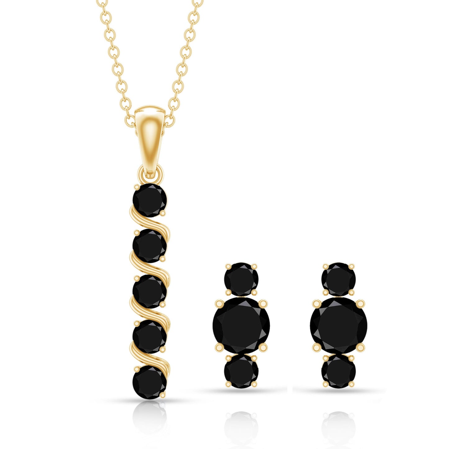 Lab Grown Black Diamond Bar Necklace and Earrings Set