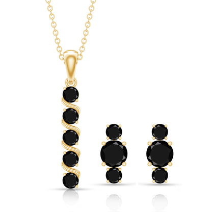 Lab Grown Black Diamond Bar Necklace and Earrings Set