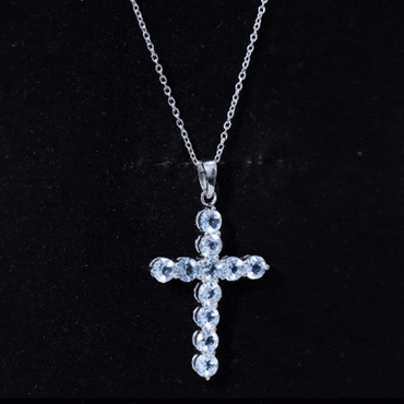 Womens Cross Necklace with Sky Blue Topaz