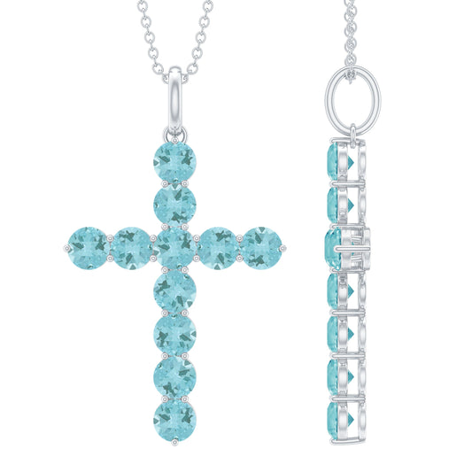 Womens Cross Necklace with Sky Blue Topaz