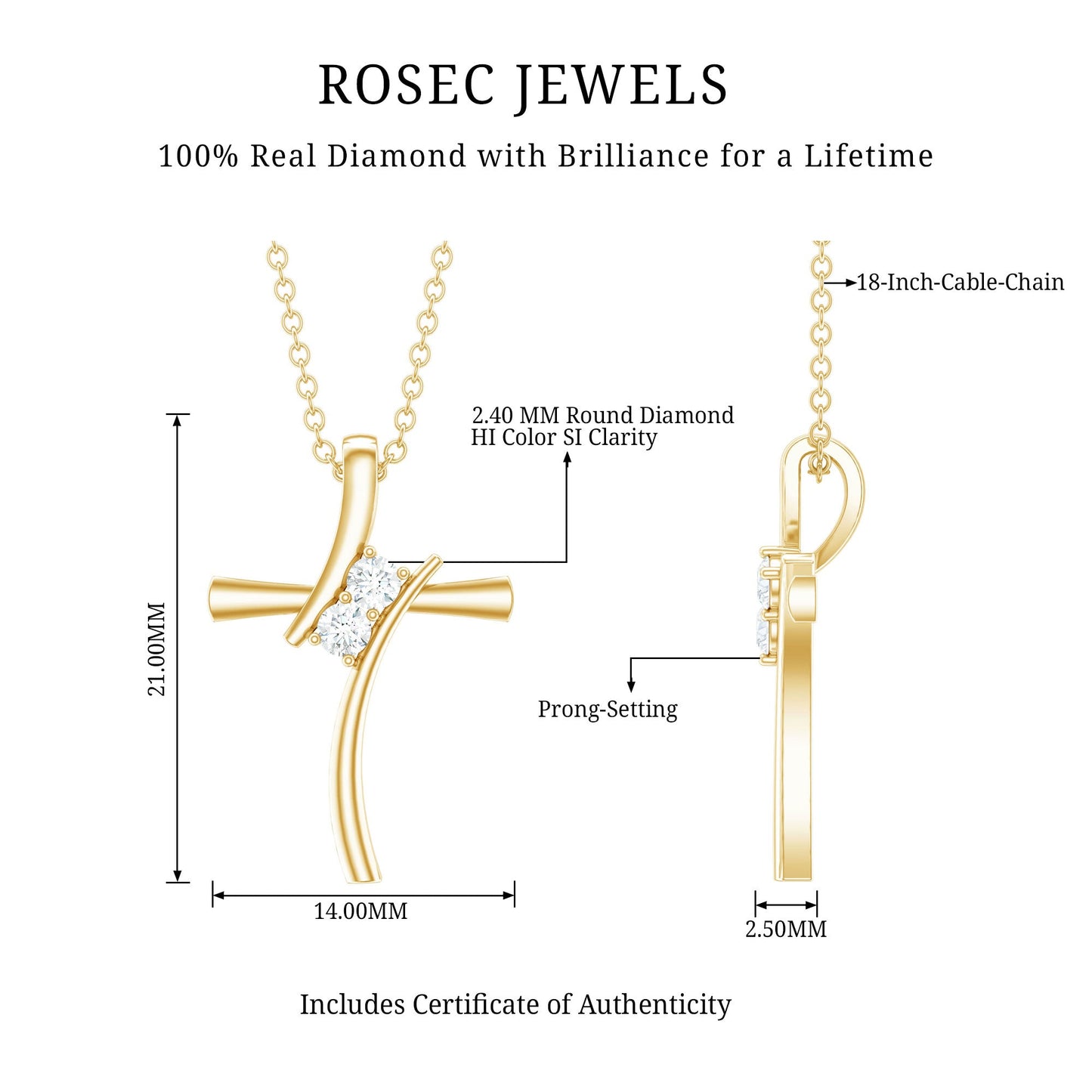 Diamond Cross Pendant Necklace for Women