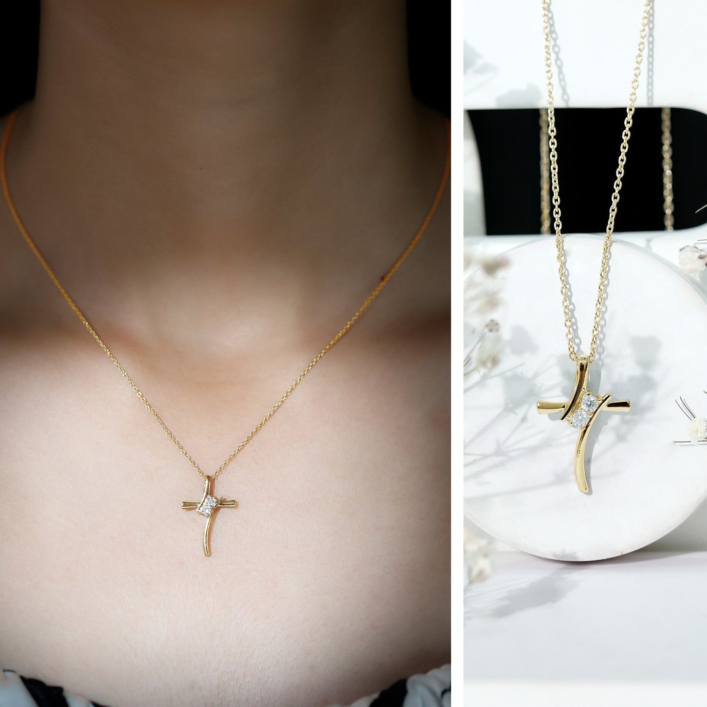 Diamond Cross Pendant Necklace for Women