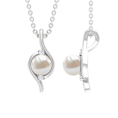 2 Carat Solitaire Freshwater Pearl Pendant with Diamonds
