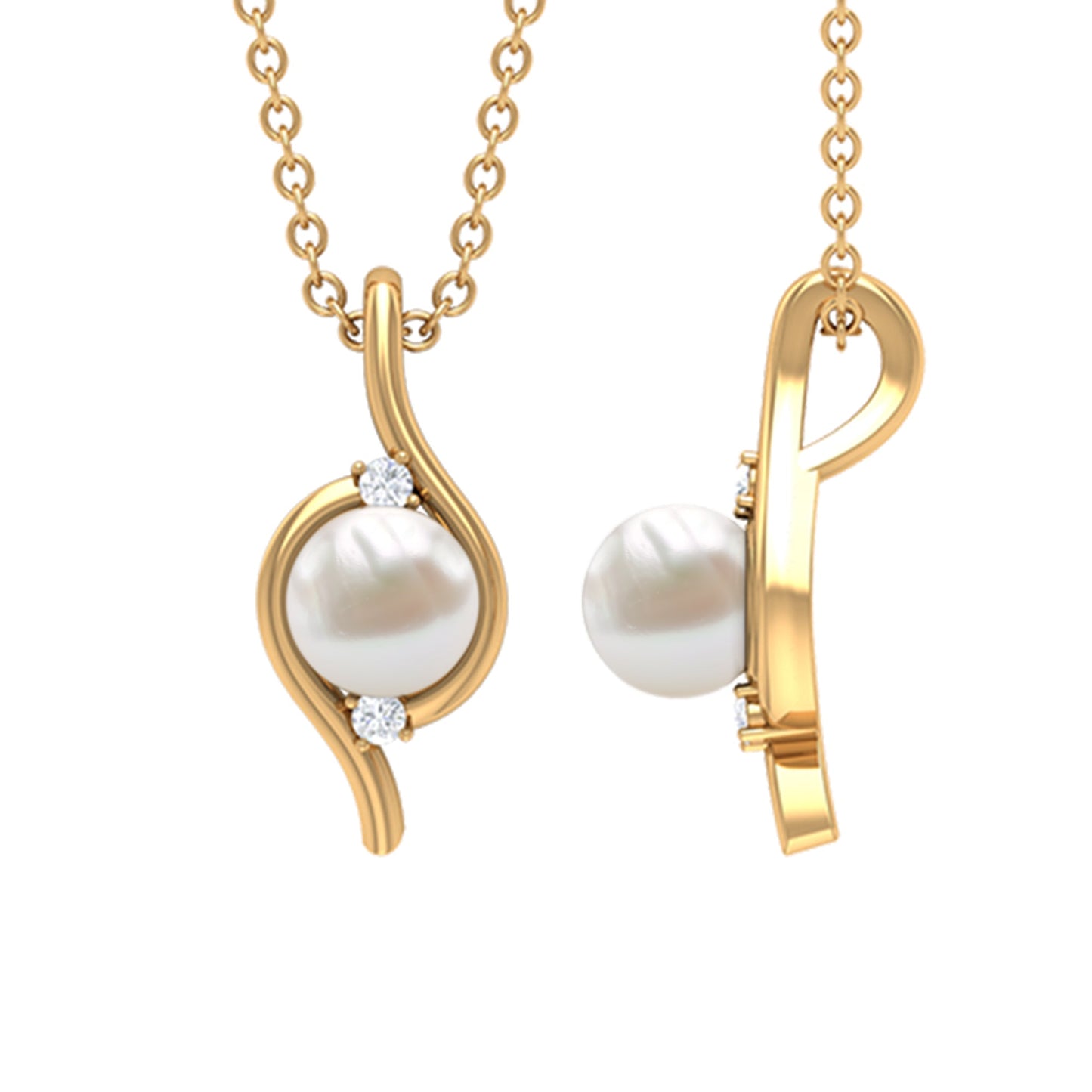 2 Carat Solitaire Freshwater Pearl Pendant with Diamonds