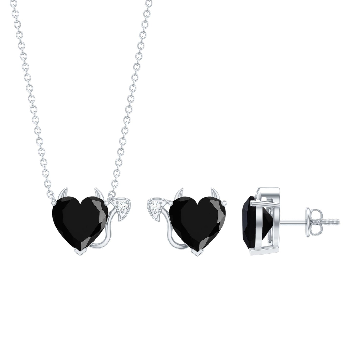Heart Shape Lab Grown Black and White Diamond Devil Jewelry Set