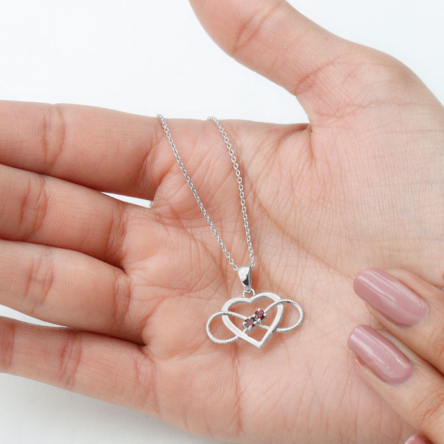 Natural Garnet Heart Infinity Necklace and Earrings Set