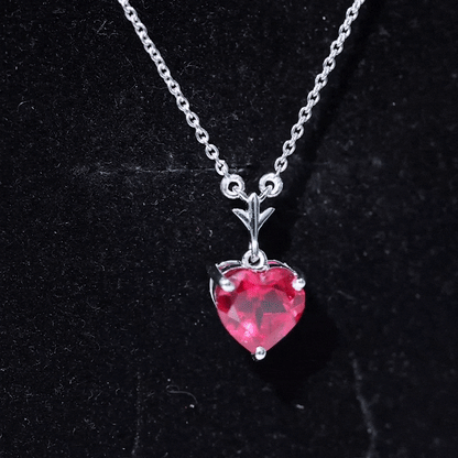 2 CT Heart Shape Lab Created Ruby Solitaire Necklace