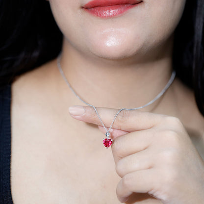 2 CT Heart Shape Lab Created Ruby Solitaire Necklace