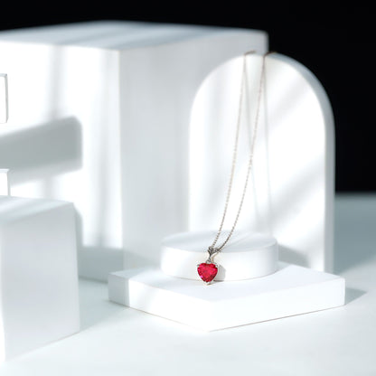 2 CT Heart Shape Lab Created Ruby Solitaire Necklace