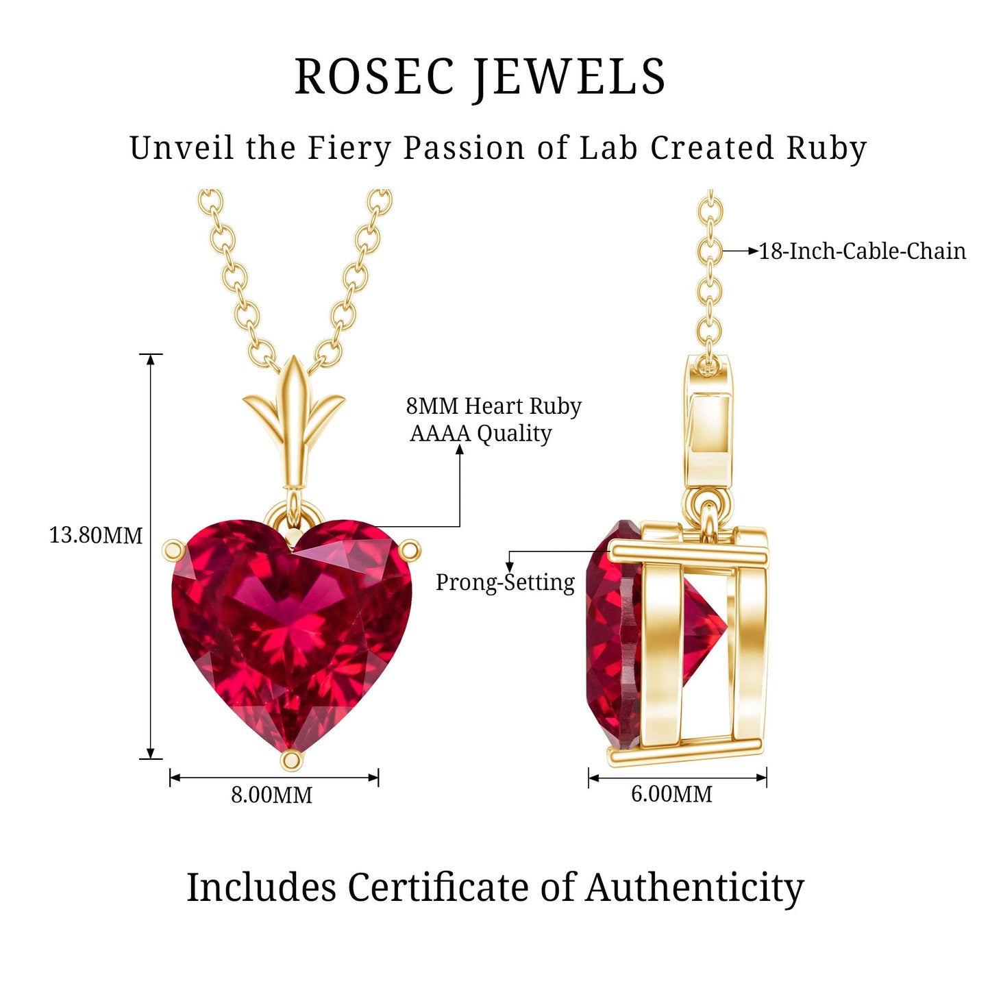 2 CT Heart Shape Lab Created Ruby Solitaire Necklace