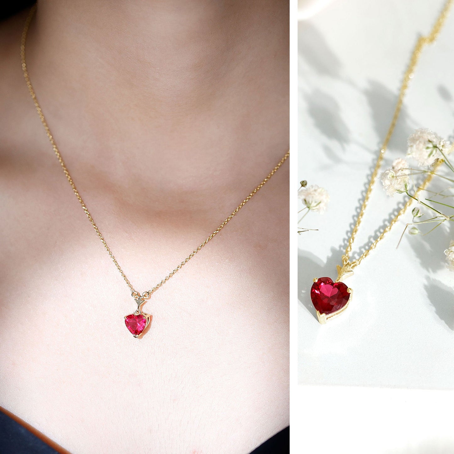 2 CT Heart Shape Lab Created Ruby Solitaire Necklace