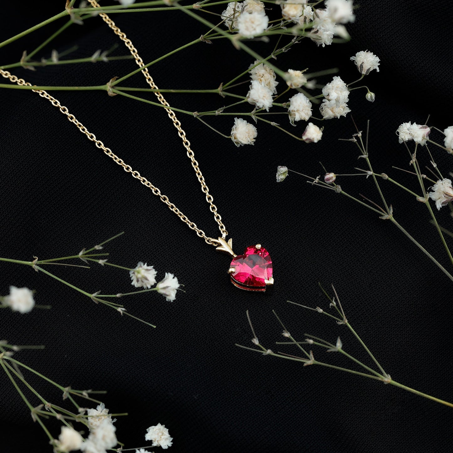 2 CT Heart Shape Lab Created Ruby Solitaire Necklace