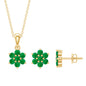 Genuine Round Cut Emerald Flower Necklace and Earrings Set