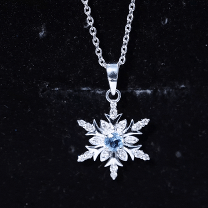 Aquamarine and Diamond Designer Snowflake Necklace With Chain